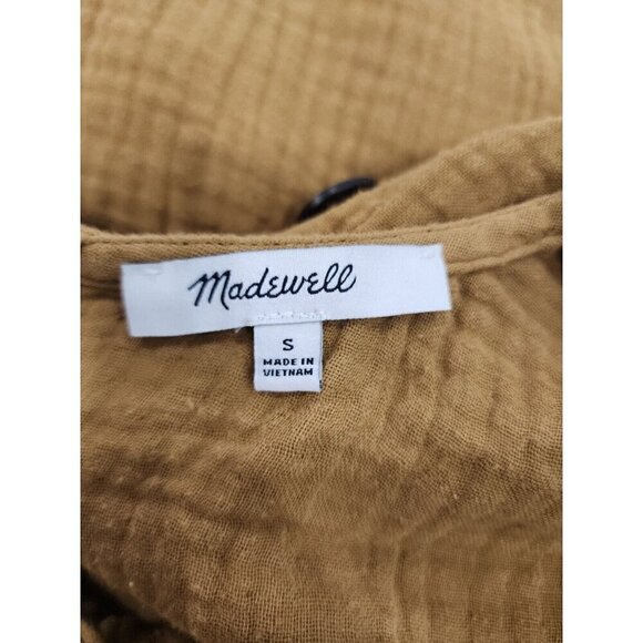 Madewell Peplum Top Brown Long Sleeve Lightspun Button-Back Women's Small - Picture 8 of 10